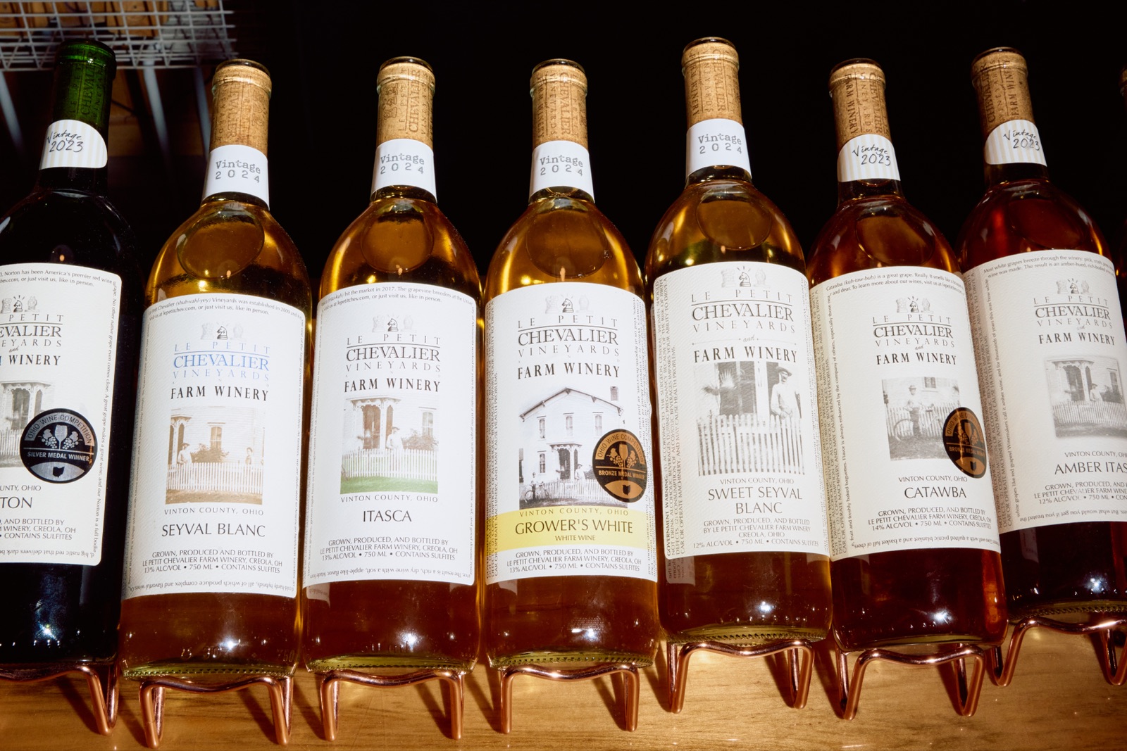 Le Petit Chevalier farm winery bottles